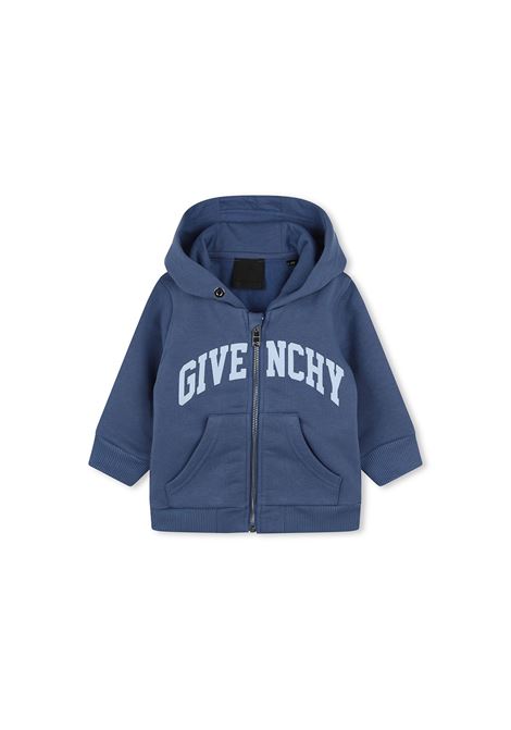 Felp Zip-Up Azzurra Con Cappuccio e Logo Lettering GIVENCHY KIDS | H3046681A