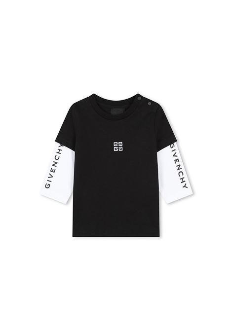 T-Shirt Doppio Strato Nera e Bianca Con Logo GIVENCHY KIDS | H3047509B