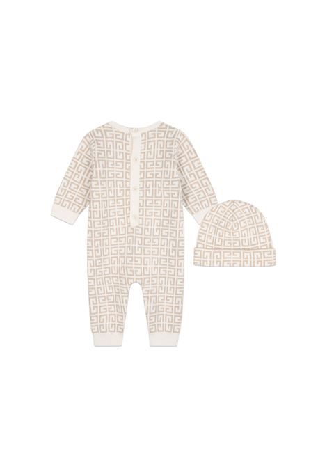 White and Beige Playsuit with 4G All-Over Pattern GIVENCHY KIDS | H30500184