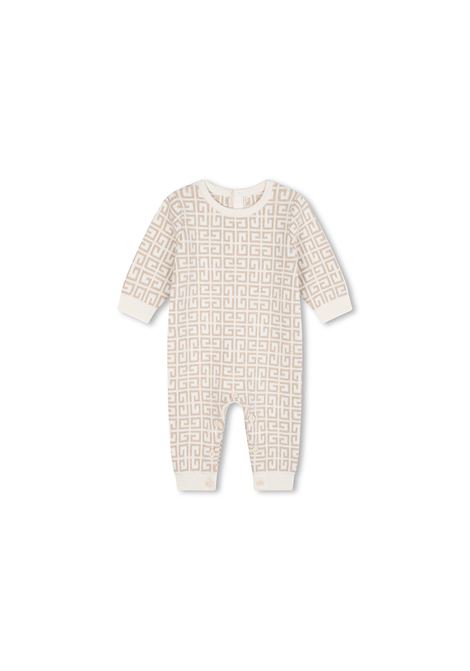 White and Beige Playsuit with 4G All-Over Pattern GIVENCHY KIDS | H30500184