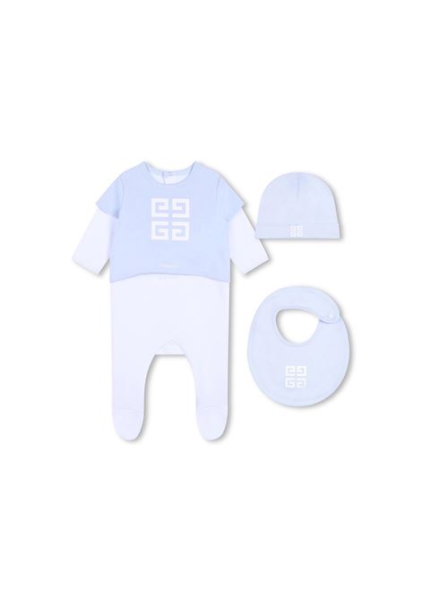 White and Light Blue Playsuit With 4G Motif GIVENCHY KIDS | H30513771