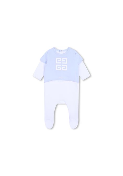 White and Light Blue Playsuit With 4G Motif GIVENCHY KIDS | H30513771