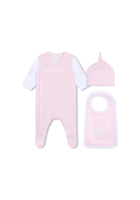 Pink Playsuit With Logo and 4G Motif GIVENCHY KIDS | H3051444Z