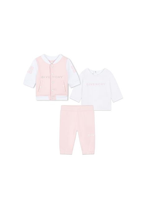 Completo 3 Pezzi Bianco e Rosa Con Logo GIVENCHY KIDS | H3051644Z