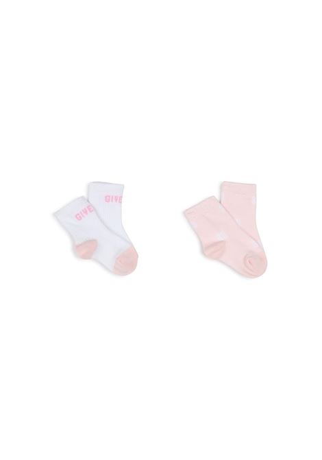 Pink and White Socks Set with Logo GIVENCHY KIDS | H3052644Z