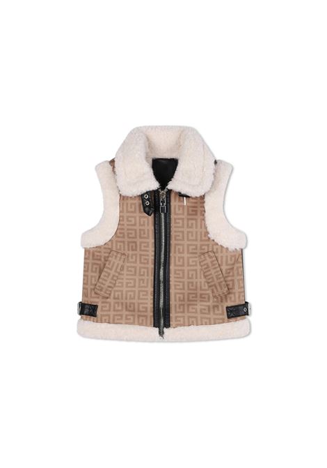 GIVENCHY KIDS Gilet Beige Con Stampa 4G e Profili in Finto Shearling - GIVENCHY KIDS