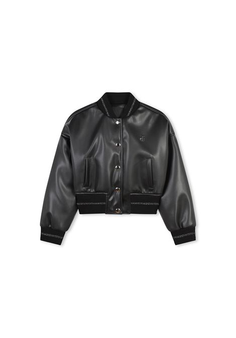 Faux Leather Bomber Jacket In Black With Lurex Logo GIVENCHY KIDS | H3056409B