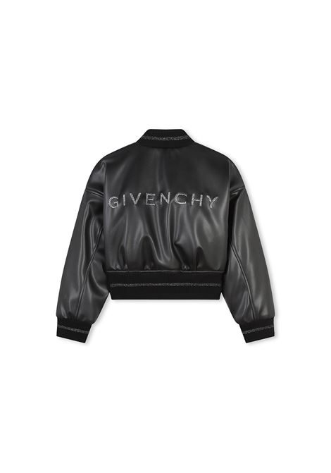 Faux Leather Bomber Jacket In Black With Lurex Logo GIVENCHY KIDS | H3056409B