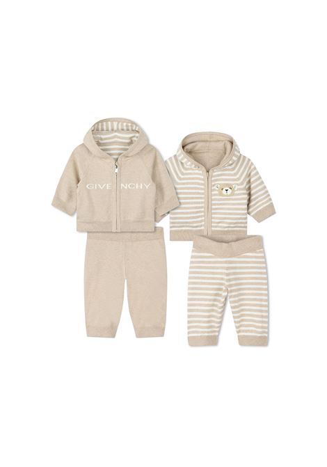 Beige and White Reversible Set With Logo and Teddy GIVENCHY KIDS | H30567184