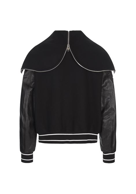 Black Wool and Leather Hooded Bomber Jacket GIVENCHY | BM00XX6Y16001