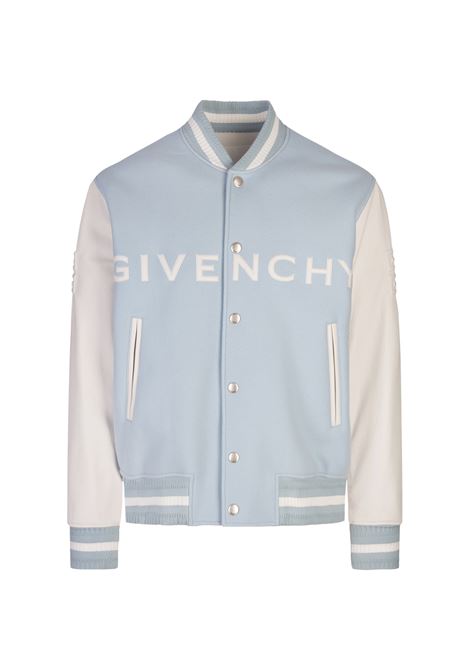 Light Blue and White GIVENCHY Bomber Jacket In Wool and Leather GIVENCHY | BM011S6Y16194