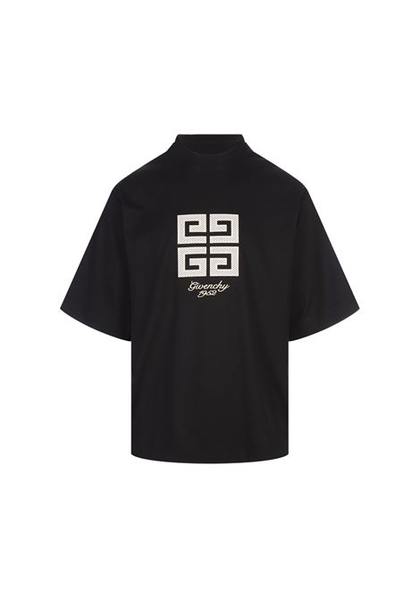 GIVENCHY T-Shirt In Rete Nera Con Logo 4G e Firma GIVENCHY 1952 - GIVENCHY