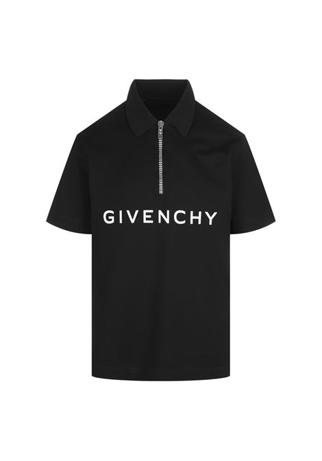 Black GIVENCHY Archetype Polo Shirt with Zip GIVENCHY | BM71D13YFP001