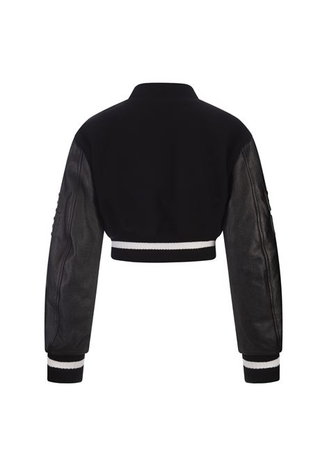 Black GIVENCHY Short Bomber Jacket In Wool and Leather GIVENCHY | BW00N0611N004