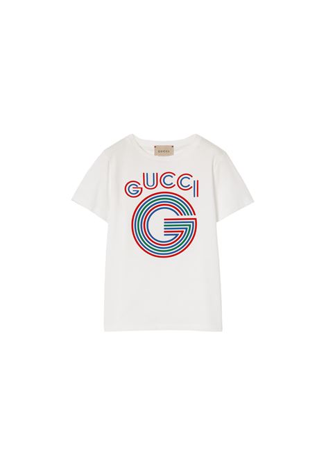 T-Shirt Bianca Con Stampa Gucci G GUCCI KIDS | 547559-XJGN99214