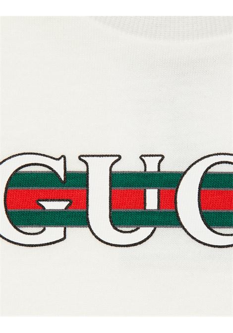 White T-Shirt With Gucci Web Print GUCCI KIDS | 548034-XJGPI9214