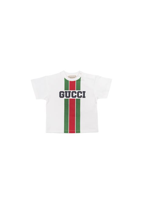 T-Shirt Bianca Con Logo e Dettaglio Web GUCCI KIDS | 567871-XJGN79214