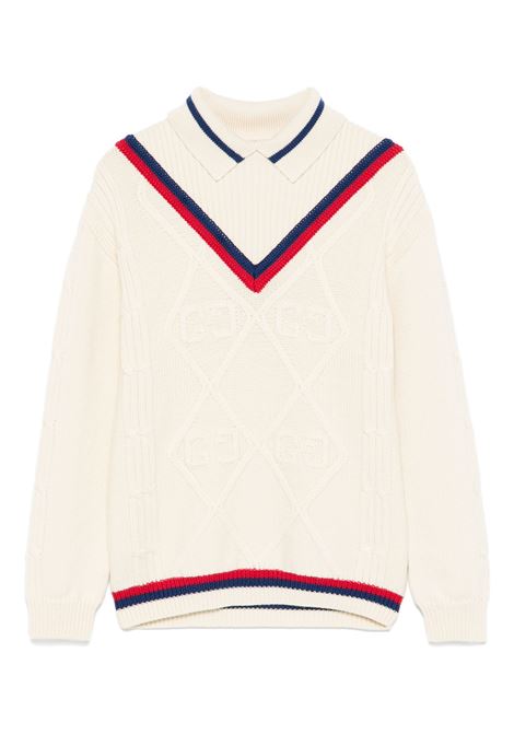 Ivory Sweater With GG Motif and Sylvie Web Ribbon  GUCCI KIDS | 764117-XKD3X9098