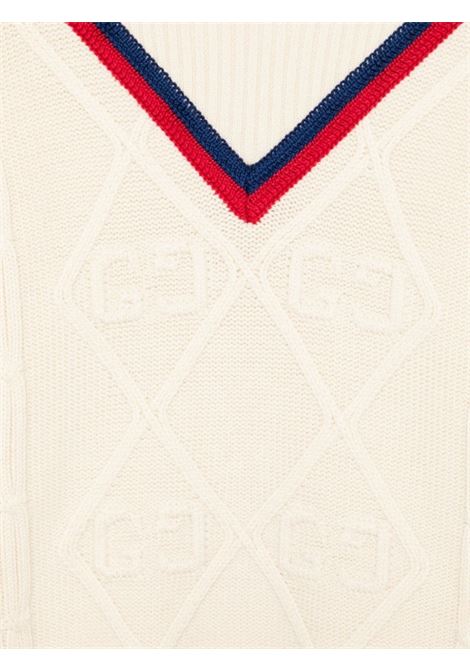 Ivory Sweater With GG Motif and Sylvie Web Ribbon  GUCCI KIDS | 764117-XKD3X9098