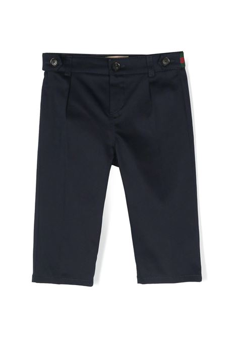 Pantaloni In Gabardina Blu Scuro Con Dettaglio Web GUCCI KIDS | 778590-XWA0I4080