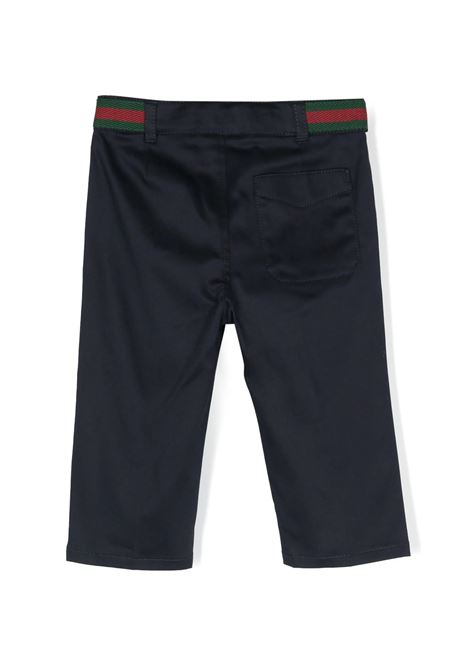 Dark Blue Gabardine Trousers With Web Detail GUCCI KIDS | 778590-XWA0I4080