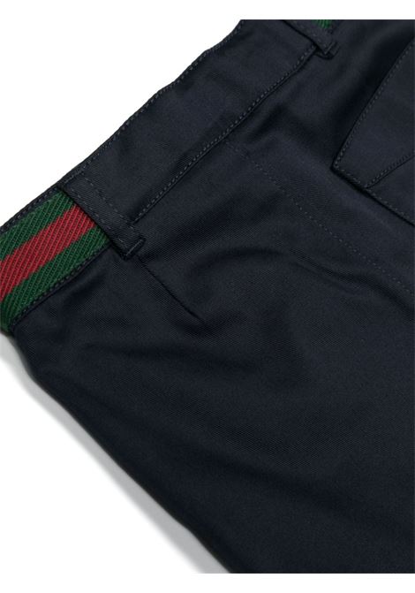 Pantaloni In Gabardina Blu Scuro Con Dettaglio Web GUCCI KIDS | 778590-XWA0I4080