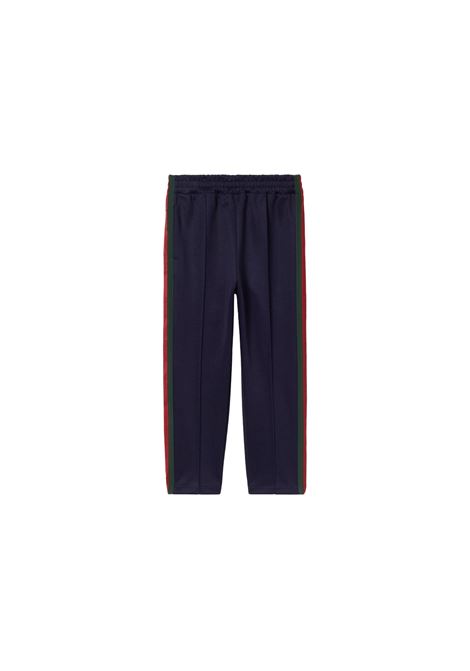 Dark Blue Technical Jersey Trousers With Web Ribbon GUCCI KIDS | 784115-XJGNR4340