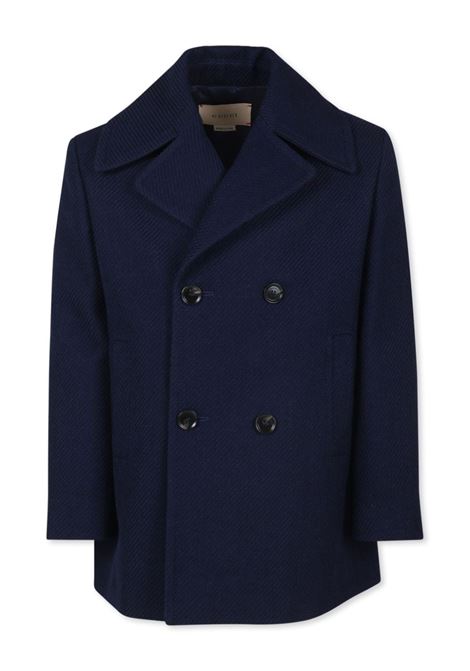 Dark Blue Coat With Back Gucci Web Print GUCCI KIDS | 784498-XWA154804