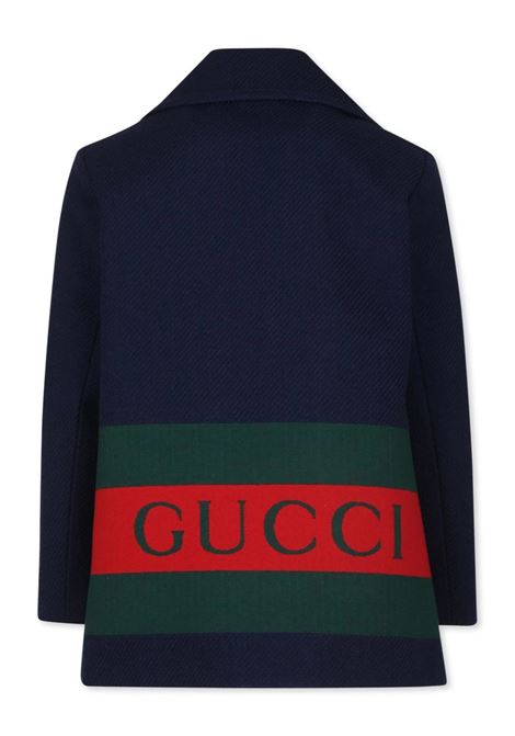 Dark Blue Coat With Back Gucci Web Print GUCCI KIDS | 784498-XWA154804