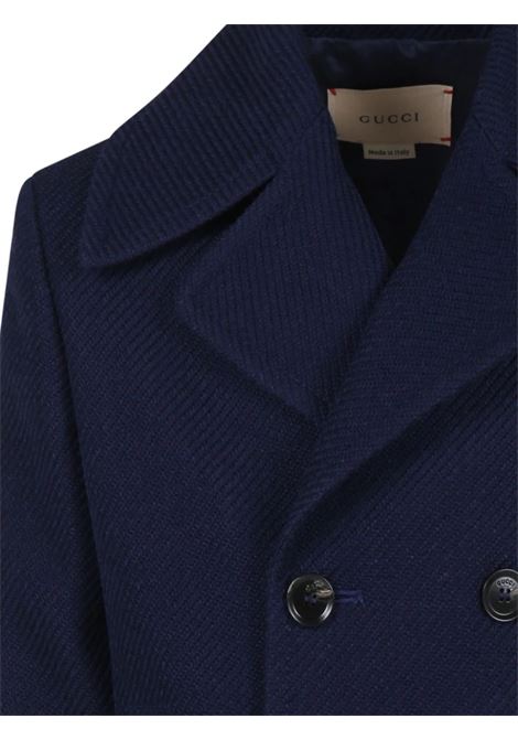 Dark Blue Coat With Back Gucci Web Print GUCCI KIDS | 784498-XWA154804