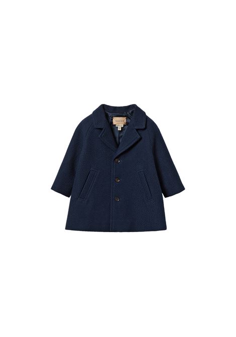 Cappotto In Lana Blu Scuro Con Dettaglio Web GUCCI KIDS | 784556-XWA154804