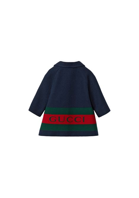 Cappotto In Lana Blu Scuro Con Dettaglio Web GUCCI KIDS | 784556-XWA154804