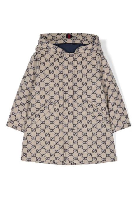 Beige Hooded Jacket With Blue GG Motif GUCCI KIDS | 785269-XW2AM9118