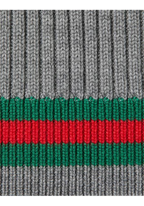 Grey Ribbed Wool Jumper With Web Ribbon GUCCI KIDS | 785284-XKD2W1127