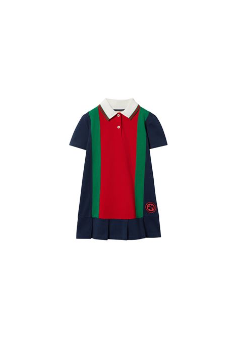 GUCCI KIDS Abito In Cotone Blu Con Nastro Web - GUCCI KIDS