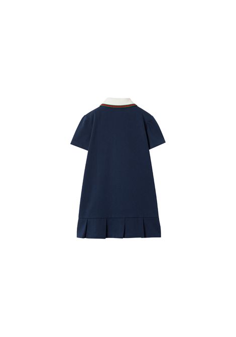 Blue Cotton Dress With Web Ribbon GUCCI KIDS | 786743-XJF824681