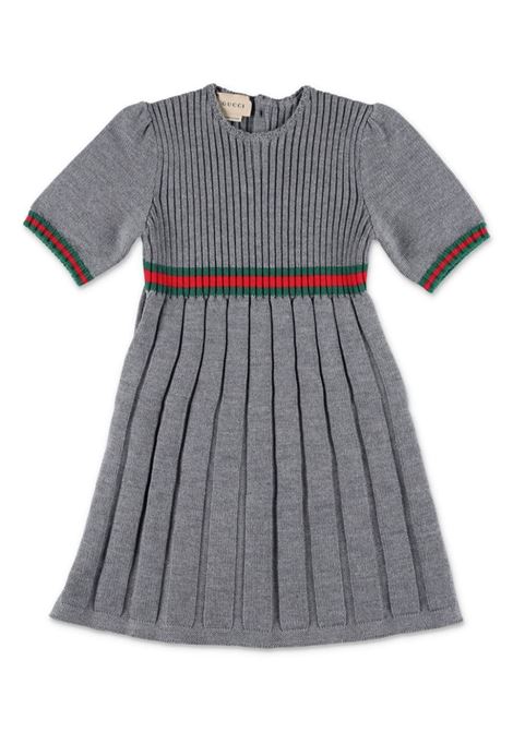 GUCCI KIDS Abito In Lana Grigia Con Nastro Web - GUCCI KIDS