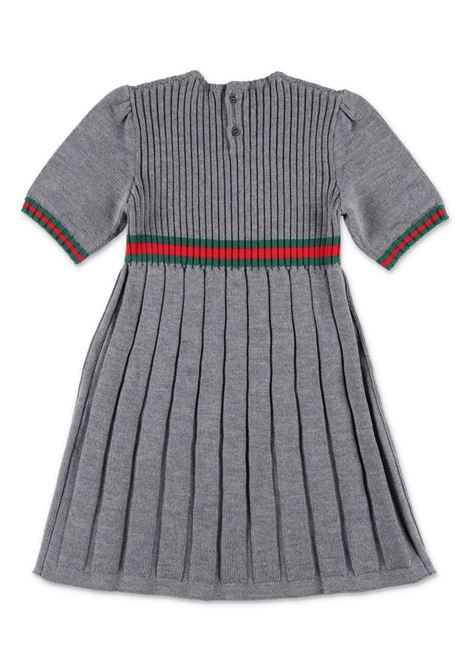 Grey Wool Dress With Web Ribbon GUCCI KIDS | 787050-XKD511127