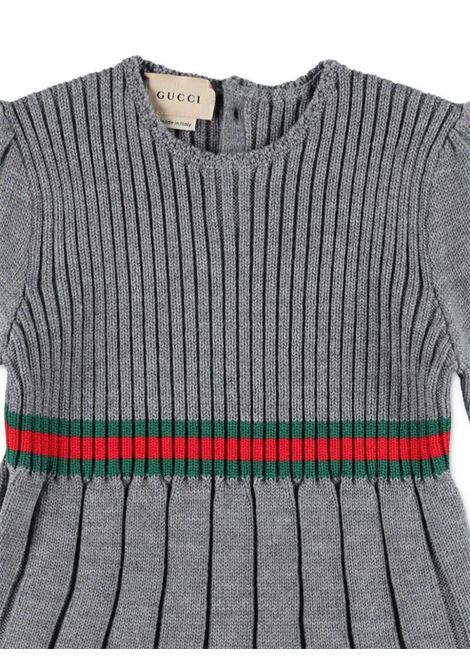 Grey Wool Dress With Web Ribbon GUCCI KIDS | 787050-XKD511127