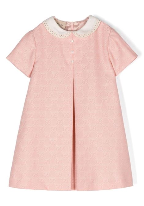 GG Wool Flannel Dress in Pink and Ivory GUCCI KIDS | 788021-ZAQFK5331