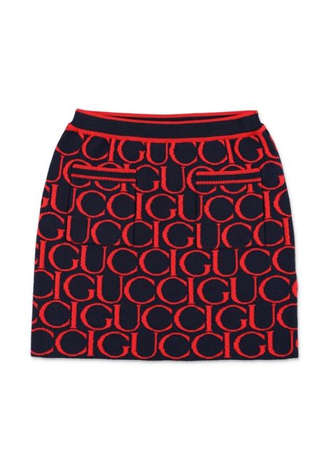 Gonna Jacquard In Lana Gucci Blu Scuro e Rosso GUCCI KIDS | 788075-XKD6I4025