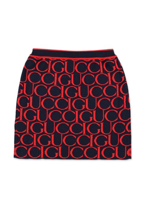 Gonna Jacquard In Lana Gucci Blu Scuro e Rosso GUCCI KIDS | 788075-XKD6I4025