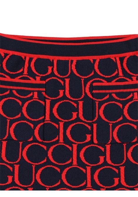 Gonna Jacquard In Lana Gucci Blu Scuro e Rosso GUCCI KIDS | 788075-XKD6I4025