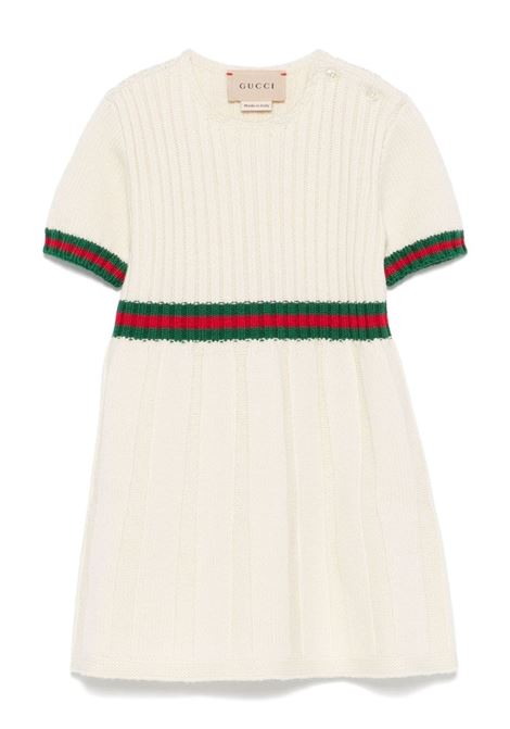 White Pleated Wool Dress With Web Ribbon GUCCI KIDS | 790773-XKD519112