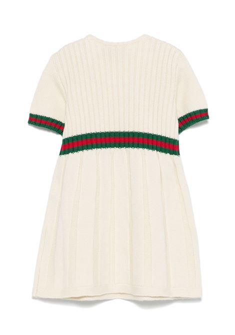 White Pleated Wool Dress With Web Ribbon GUCCI KIDS | 790773-XKD519112