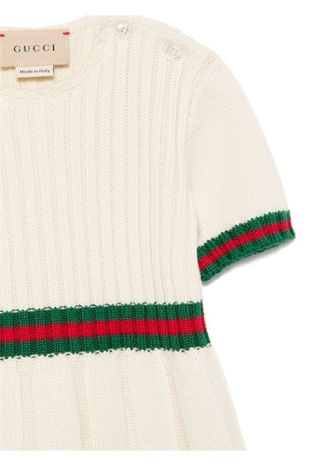 White Pleated Wool Dress With Web Ribbon GUCCI KIDS | 790773-XKD519112