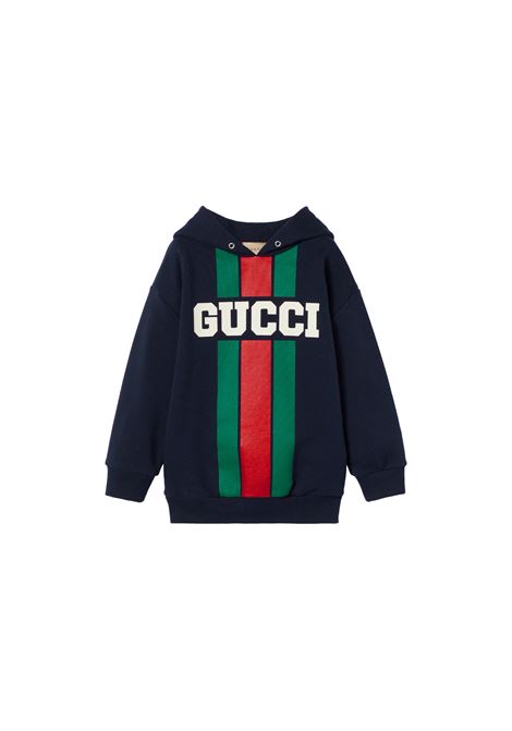Felpa Oversize Blu Scuro Con Stampa Gucci Web GUCCI KIDS | 791861-XJGOF4392