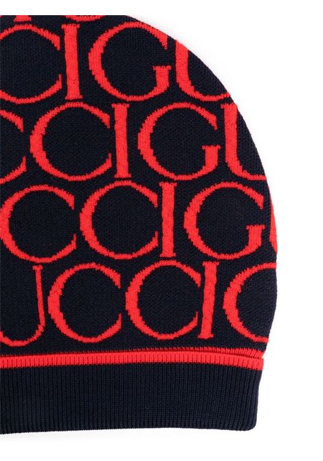 Gucci Jacquard Wool Beanie in Dark Blue and Red GUCCI KIDS | 792200-4K2064074