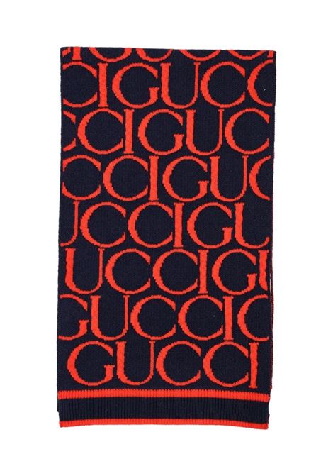 Gucci Jacquard Wool Scarf in Dark Blue and Red GUCCI KIDS | 792201-4K2064074