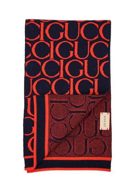 Gucci Jacquard Wool Scarf in Dark Blue and Red GUCCI KIDS | 792201-4K2064074